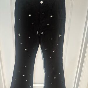 Forever 21 Black Pants with White Embroidery